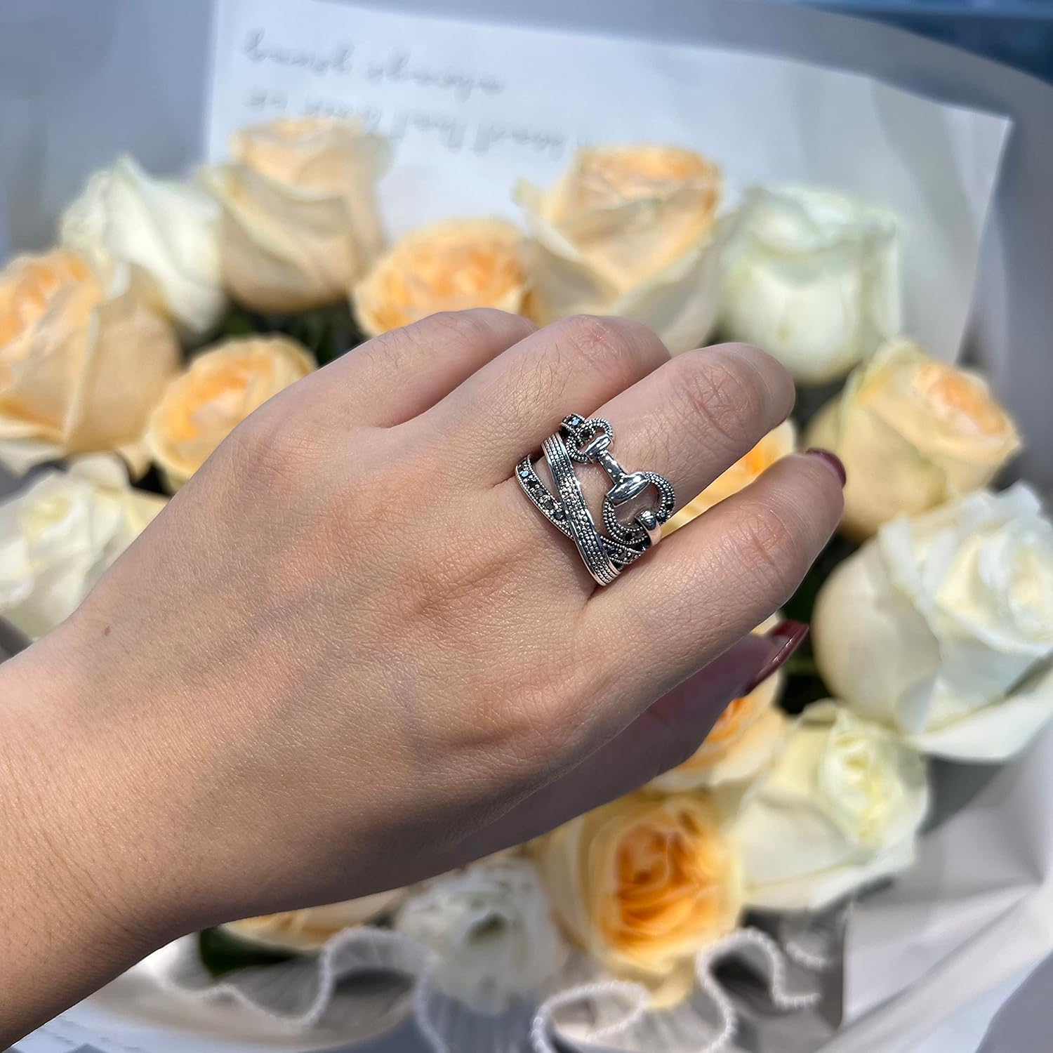 Mytys Statement Ring Art Deco Vintage Black Crystal Rhinestone Ring, Gothic Chunky Wide Band Cocktail Ring Silver Plated Women Fashion Jewelry - Image 3