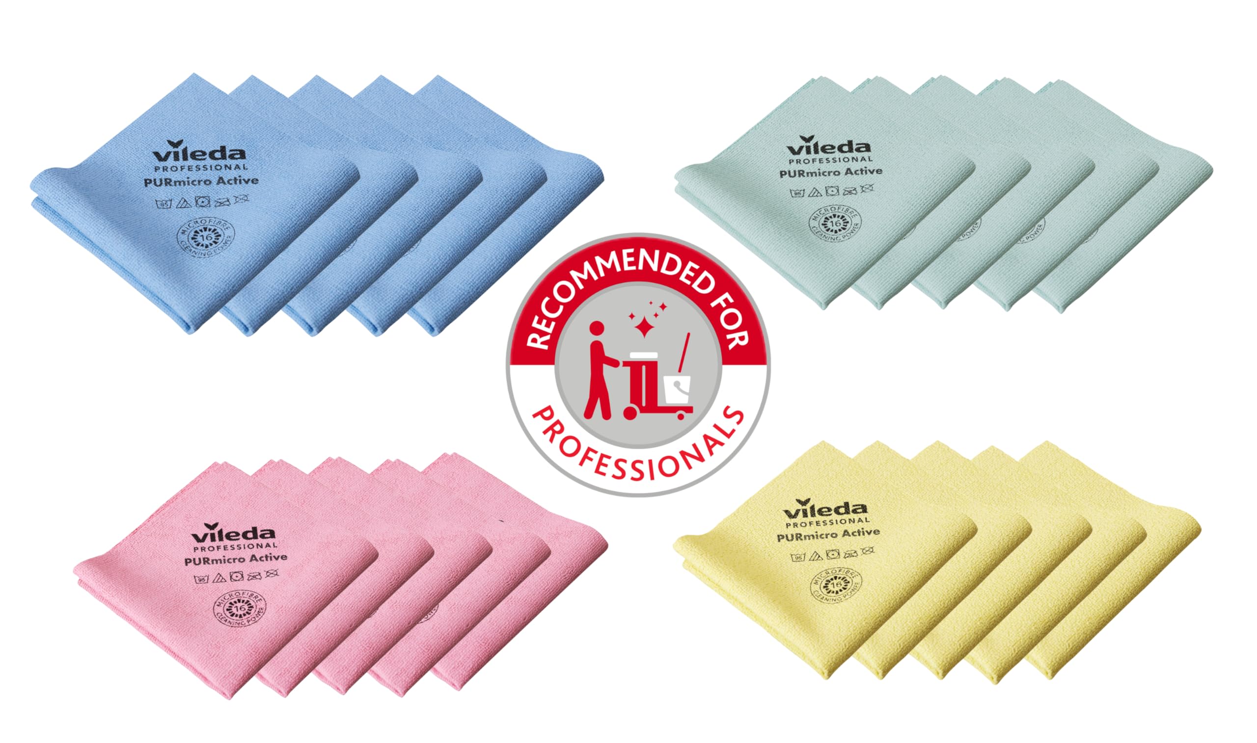 Vileda Professional Bayeta PURmicro Activa Azul, Roja, Verde, Amarilla - 20 Unidades