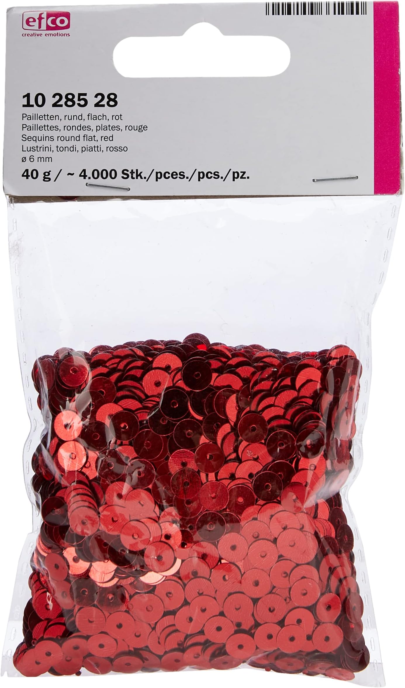 Efco 1028528 Sequins Round Flat ø 6 mm 40 g / ~4.000 pcs. red
