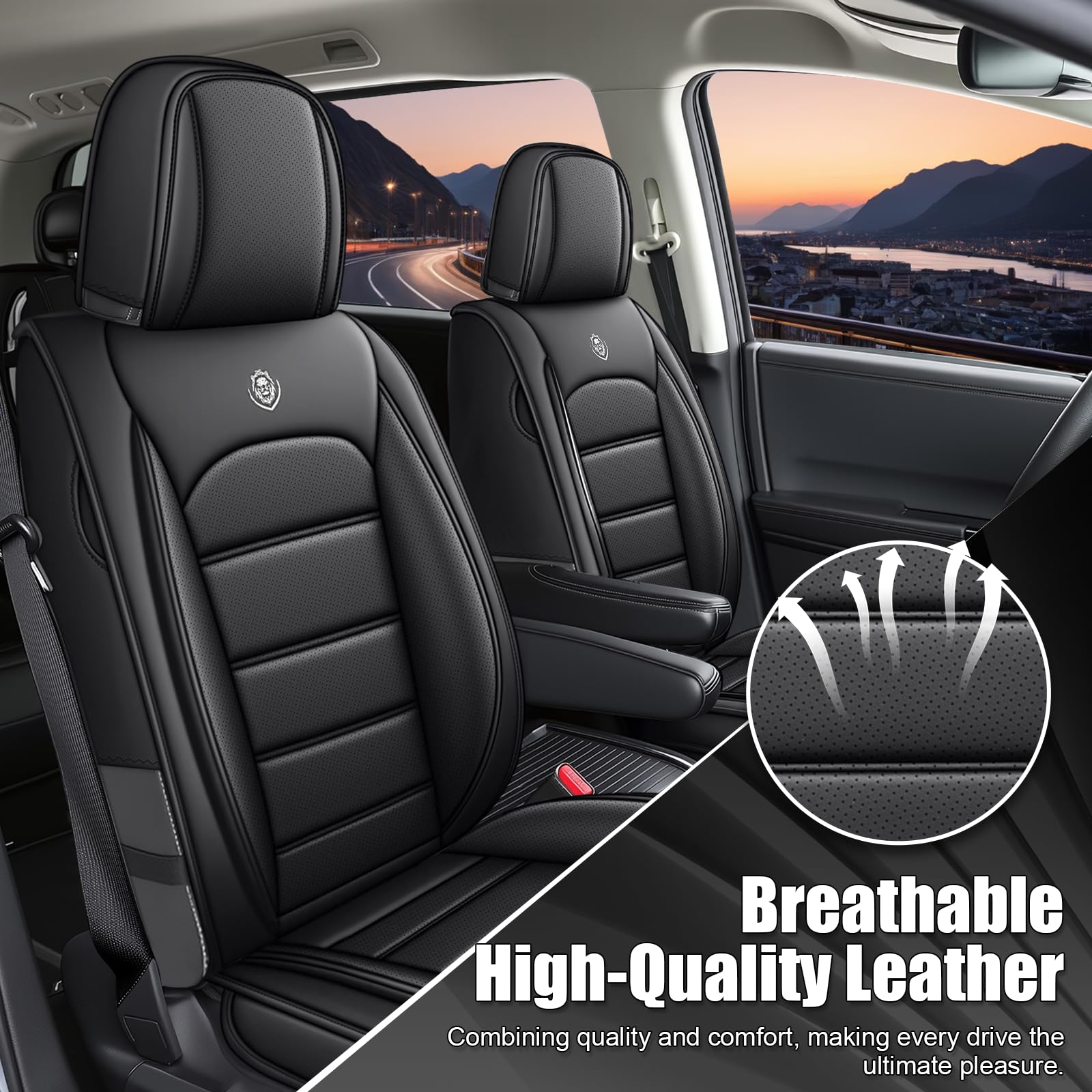 7 asientos para Ascent 2019-2026, fundas de asiento de cuero impermeables, transpirable, cobertura completa, compatible con airbag y reposabrazos, juego completo de fundas de asiento, color