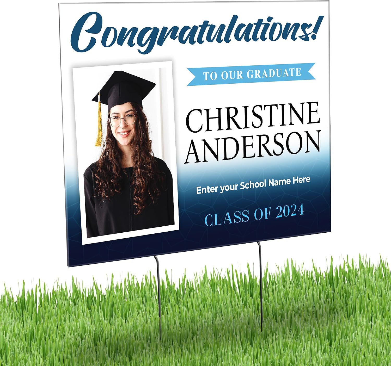 17"x12" Personalized 2024 Graduation Yard Sign, Custom Graduation Sign with Photo Print and Text, Class of 2024 Graduation and Congratulation Decorations, Corrugated Sign (Design 3)