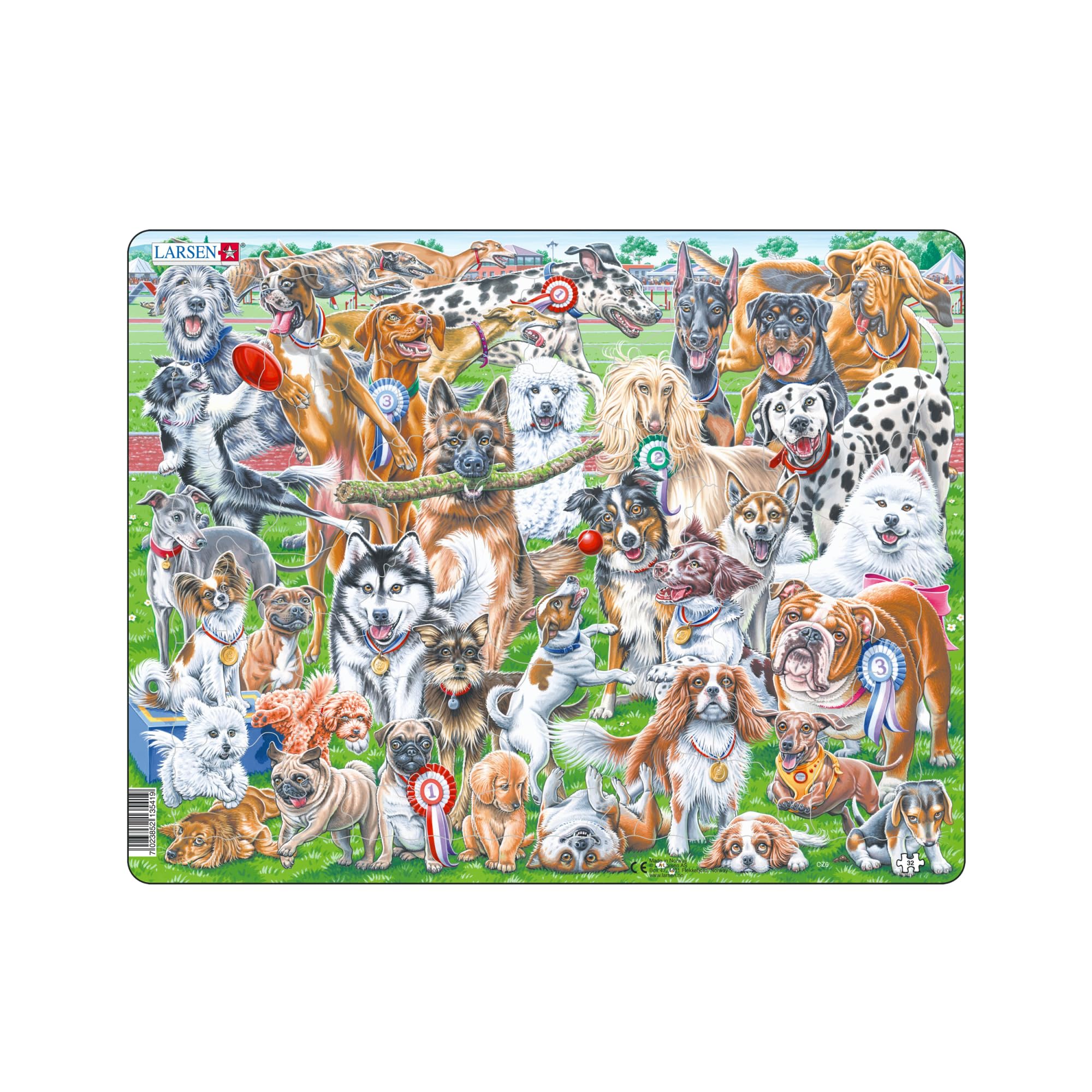 Larsen Puzzles CZ6 Dogs Jigsaw Puzzle, 32 Pieces, Cute & Playful Dog Puzzle for Kids 3+, Figure Pieces, Boxless Tray & Frame