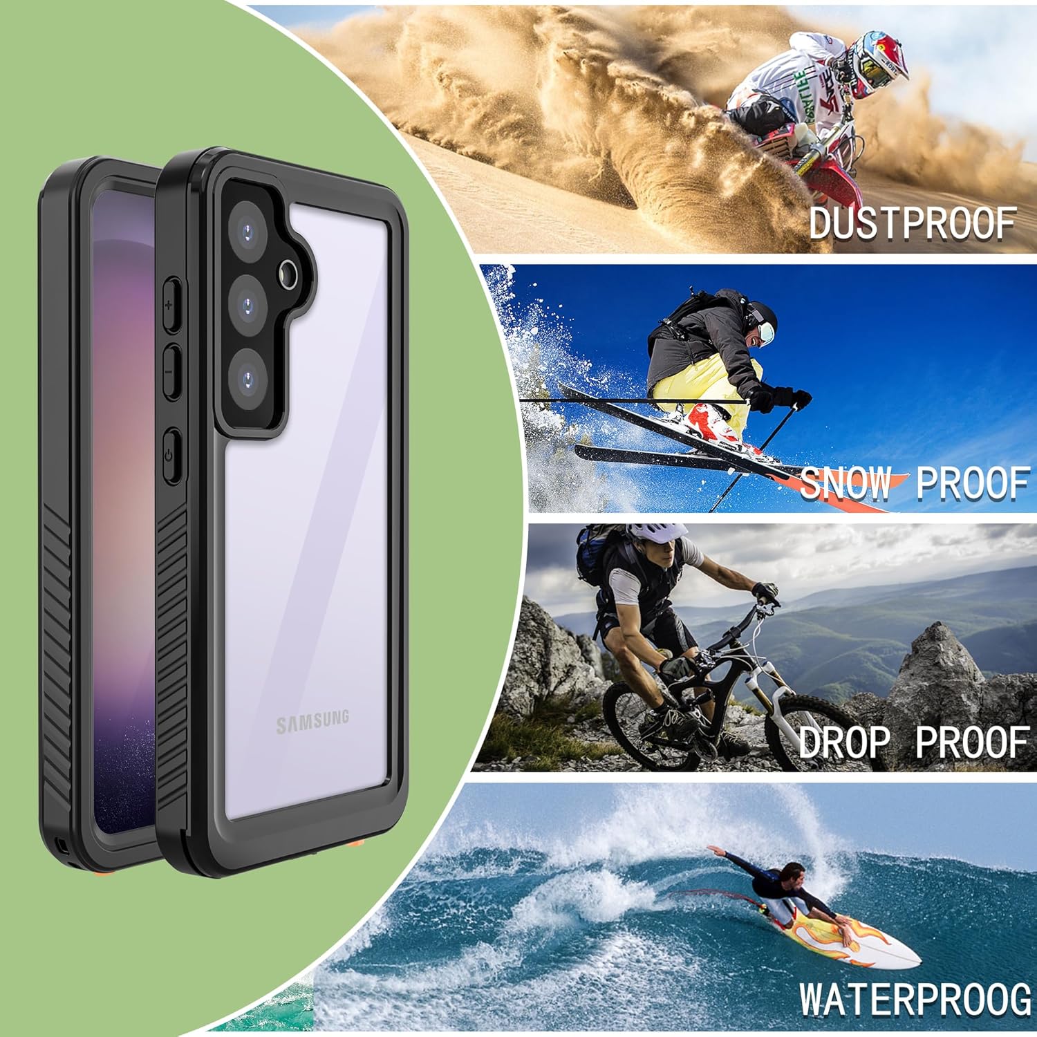 DINGXIN for Samsung Galaxy S24 Case Waterproof IP68 Certified Built-in Screen Protector Shockproof Dirtproof Snowproof for Galaxy S24 6.2" Black