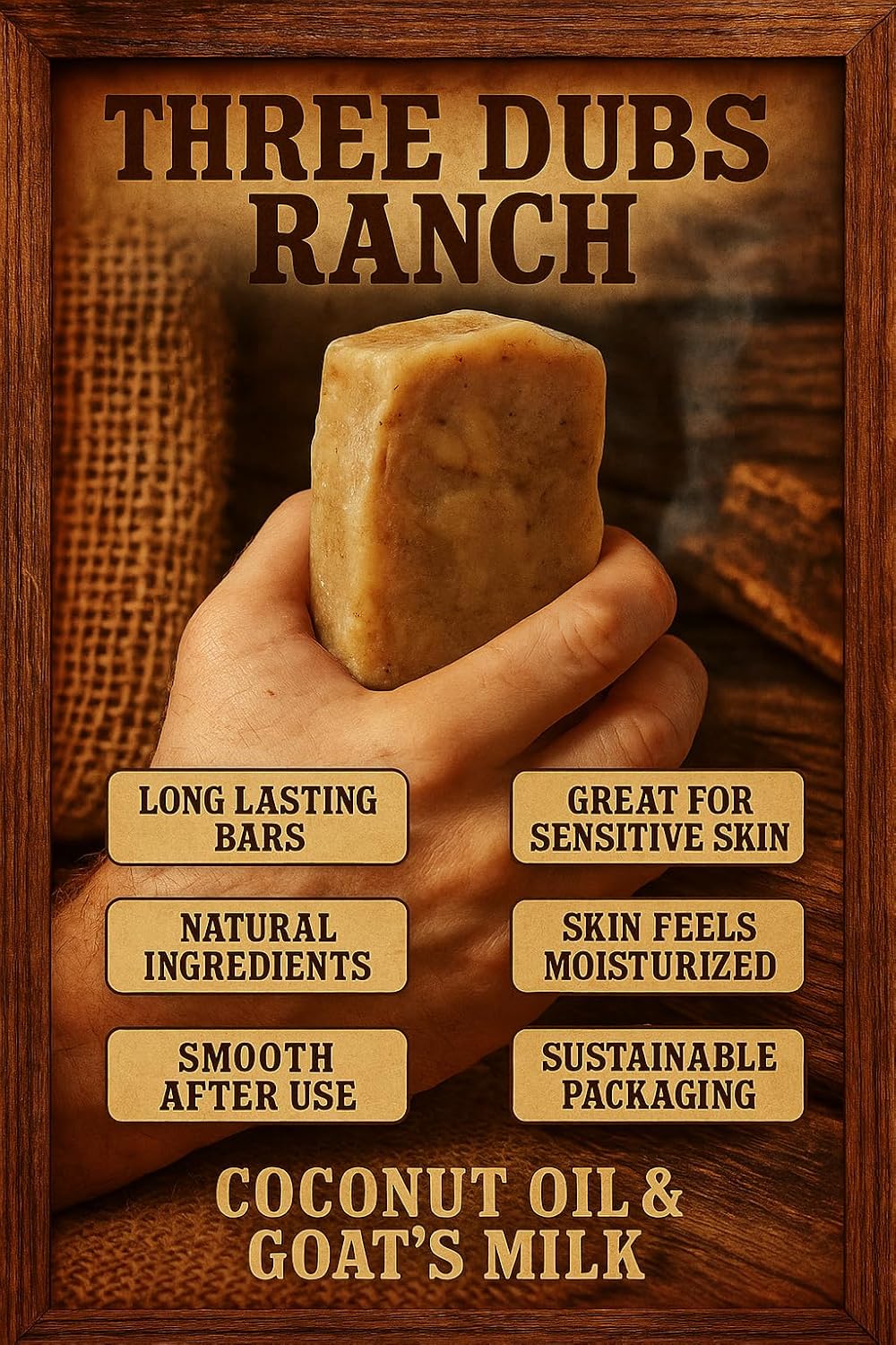 Gunfighter: Handmade All-Natural, Goat Milk Soap Bars made with Tallow, For Hands & Body. Leather, Tobacco, Whiskey scented Soap Bars. Made in Texas. (3.5 oz Bar 3 Pack)