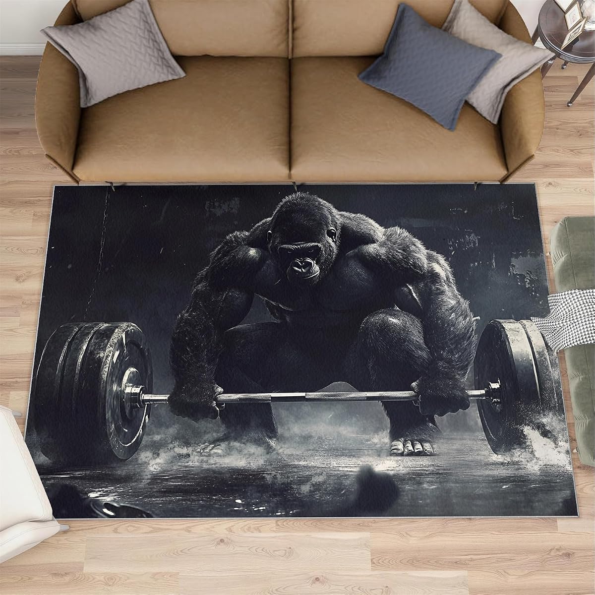 Gorilla Area Rug 5x8 - Muscular Gorilla Rugs for Living Room, Weightlifting Strength Area Rugs Indoor Modern Rugs for Bedroom Hardwood Floors Teen Room