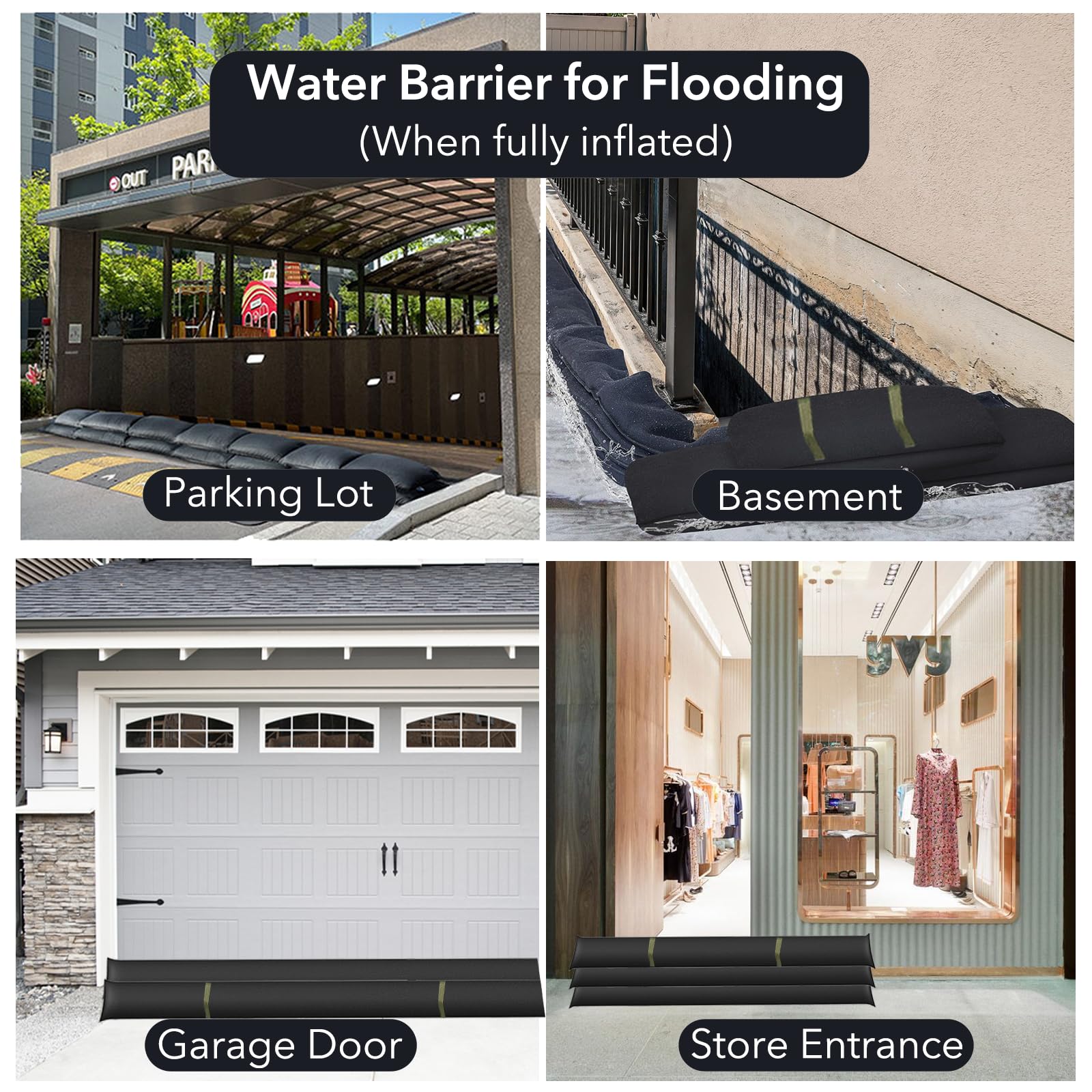 Assorbitore di perdite d'acqua, 2,8 m, barriera d'acqua per allagamenti senza sabbia con manici, barriera assorbente per inondazioni per porte di garage, cantina, serpenti assorbenti per