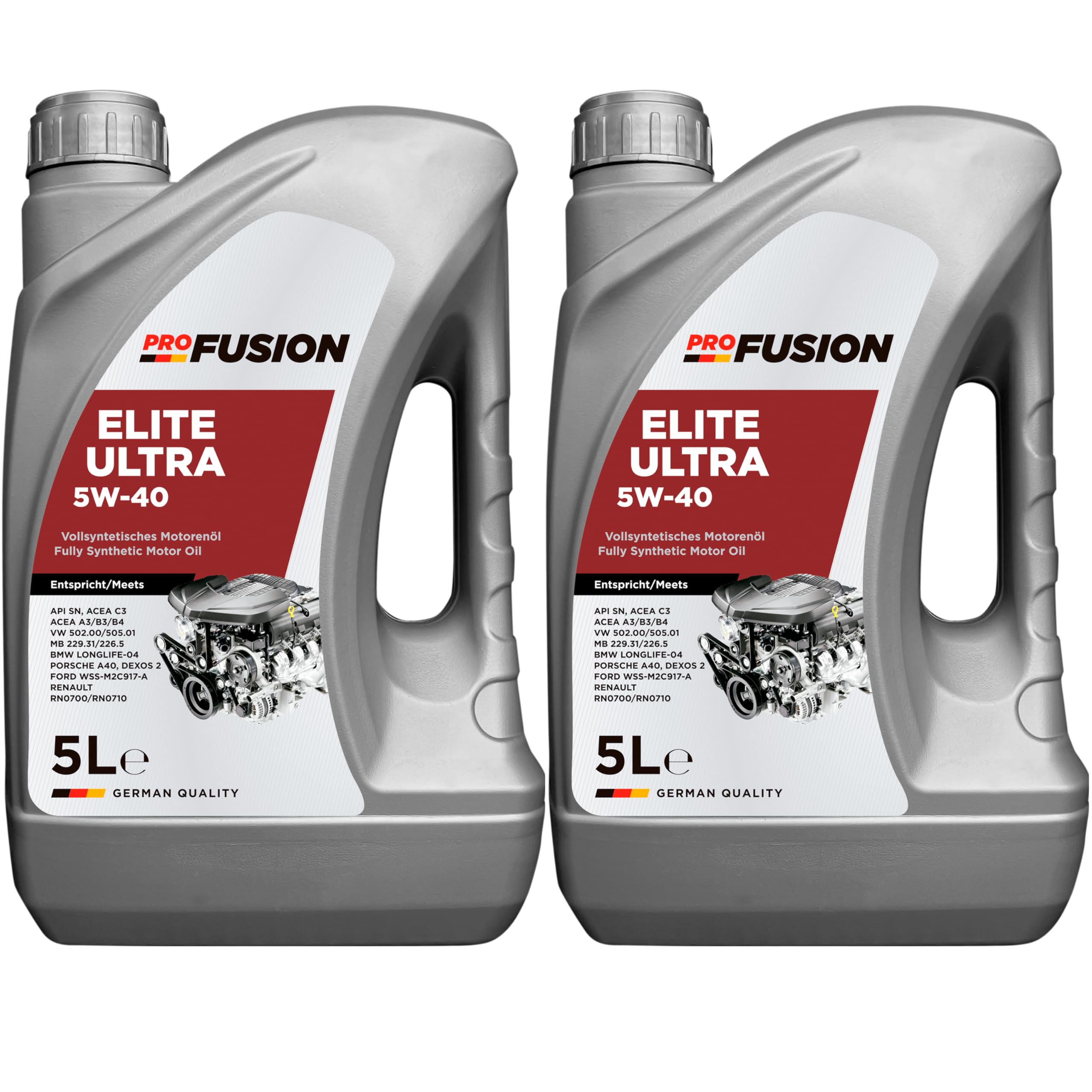 ProFusion Aceite para Motores Gasolina y Diésel - Lubricante Sintético para Coche 5w40 Elite Ultra C3 - Pack de 2 x 5L = 10L