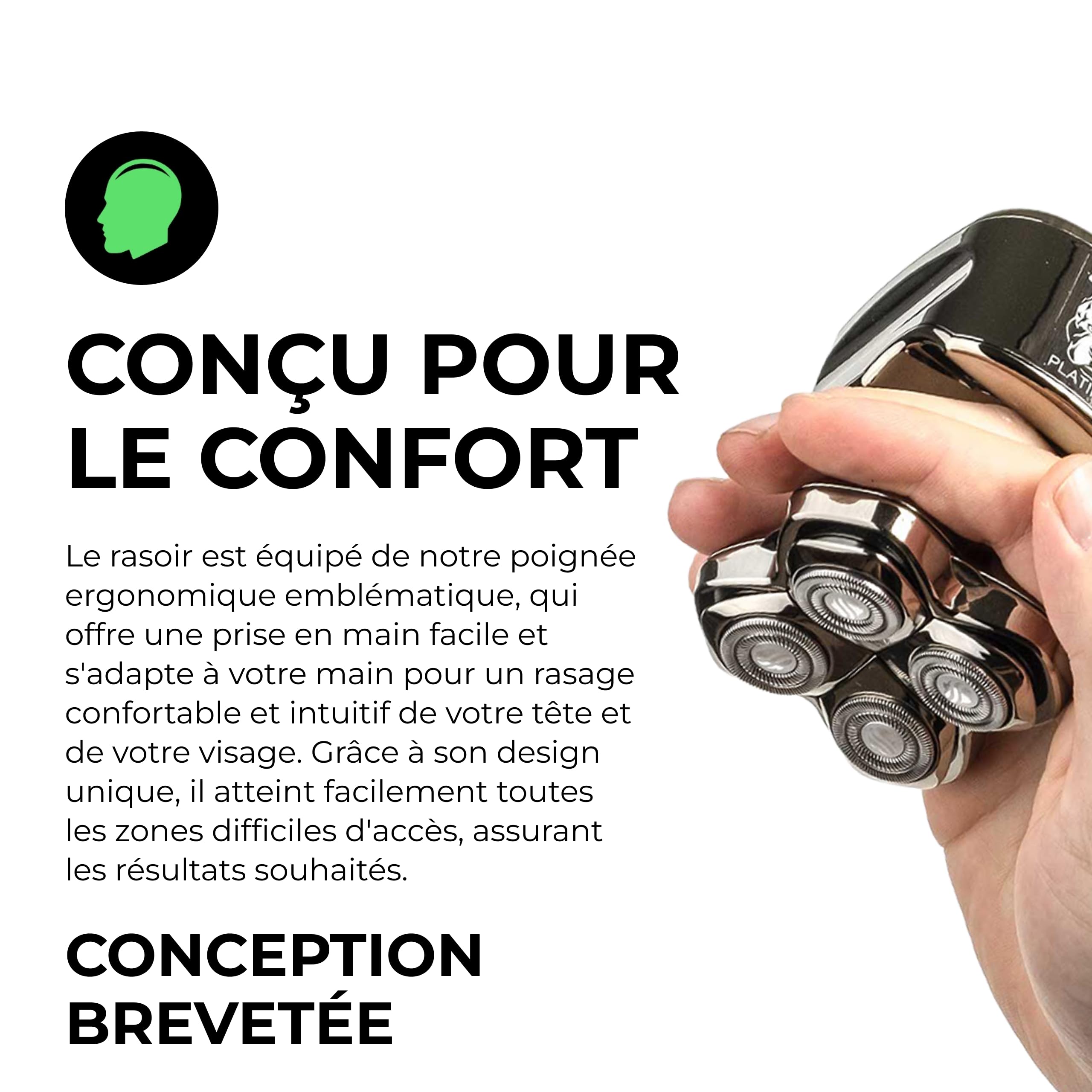 Skull Shaver Pitbull Platinum Pro - Rasoir Électrique Homme - Sans Fil, Rechargeable, Humide/Sec, Ergonomique pour Crâne Chauve - Avec Socle de Rinçage et Étui de Voyage - Lame Supplémentaire Incluse | Rasoir Électrique Homme, Sans Fil, Rechargeable, Humi
