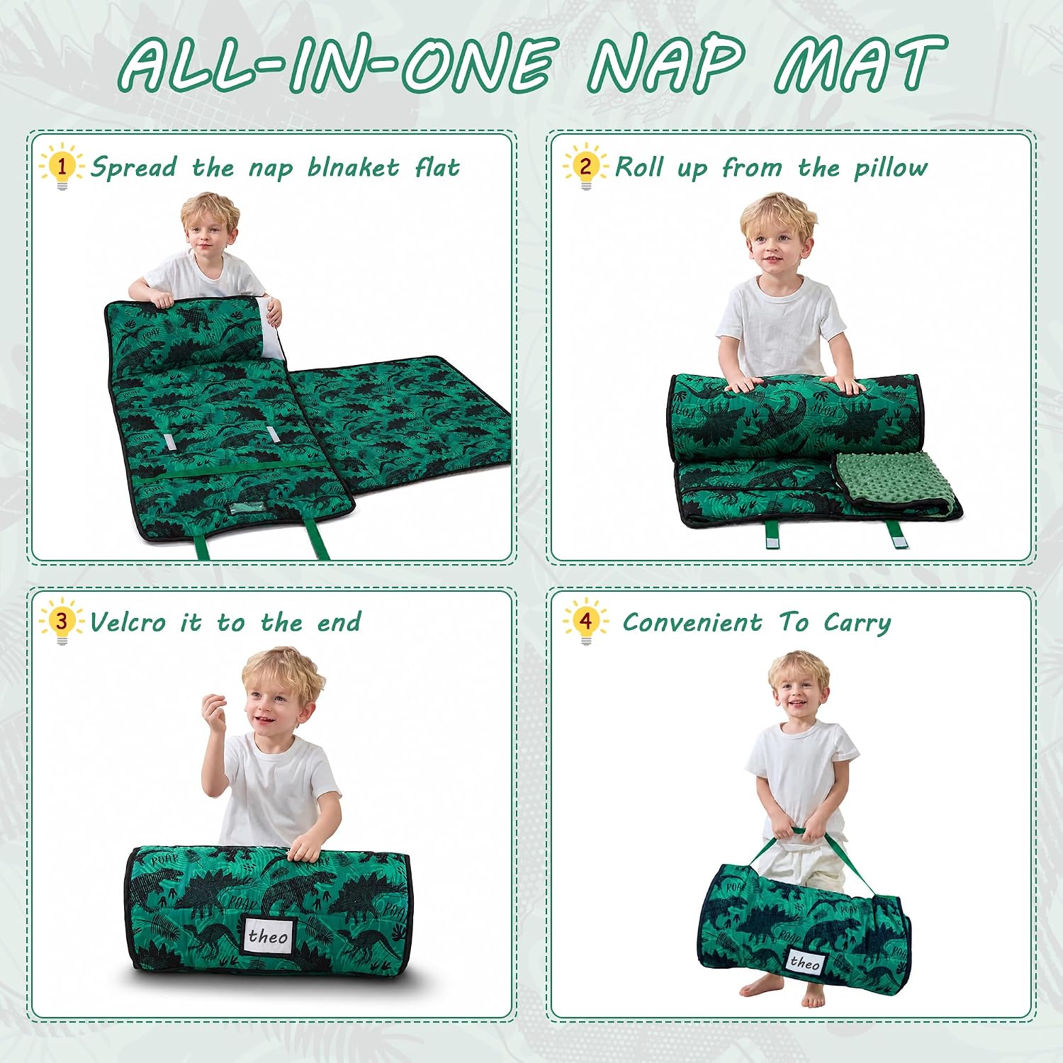 Lasoftan Toddler Nap Mat with Pillow and Blanket, Extra Large Rolled Napping Mats,Slumber Bags for Boys Girls,Kids Sleeping Bag for Daycare, Preschool Travel Camping