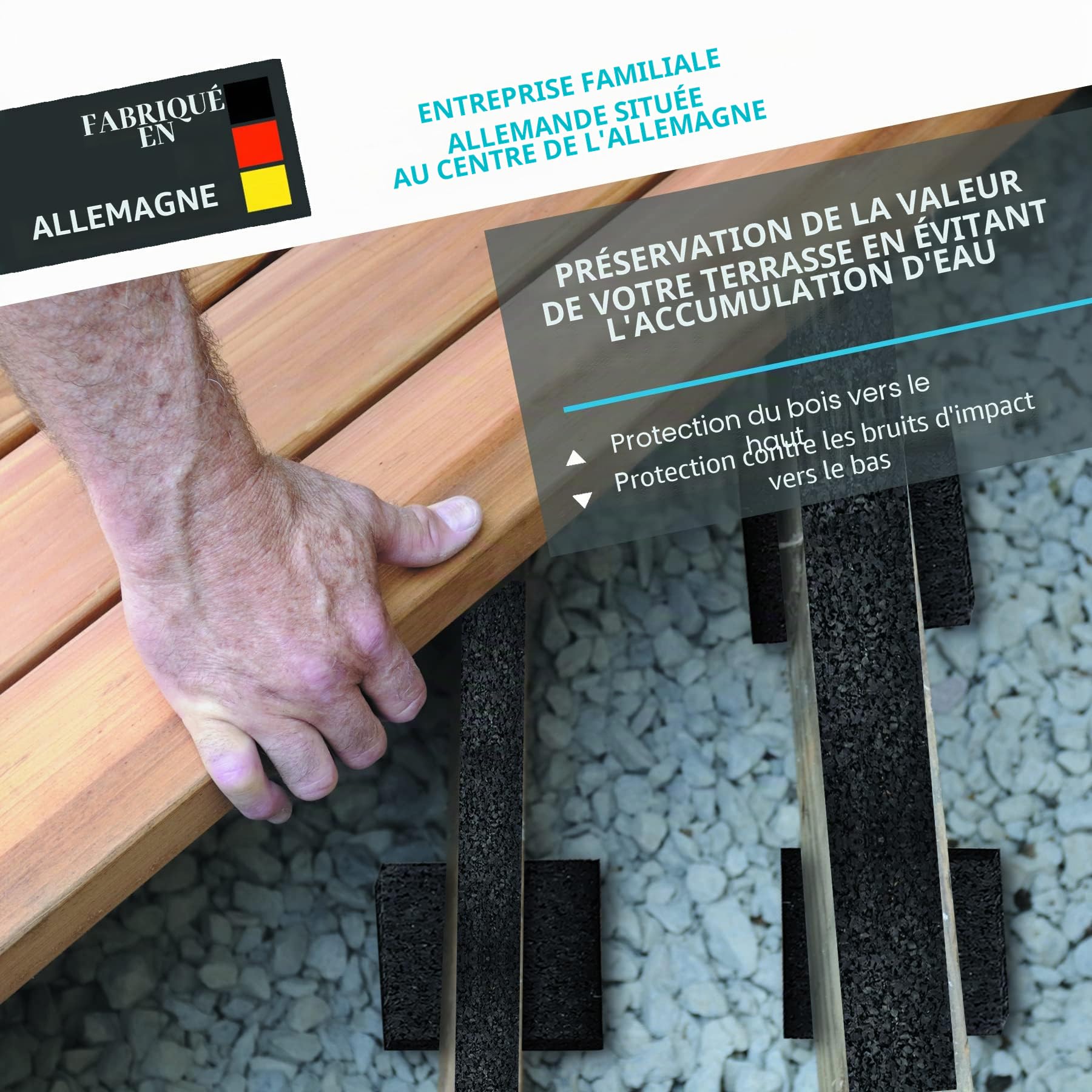 Rouleaux de pads de terrasse [ 5 rouleaux - 20mètres x 80mm x 3mm ] Tapis de sol en granulés de caoutchouc | Protection des constructions | Sous-couche pour WPC, balcon | 40, 50, 60, 80, 100, 150 mm