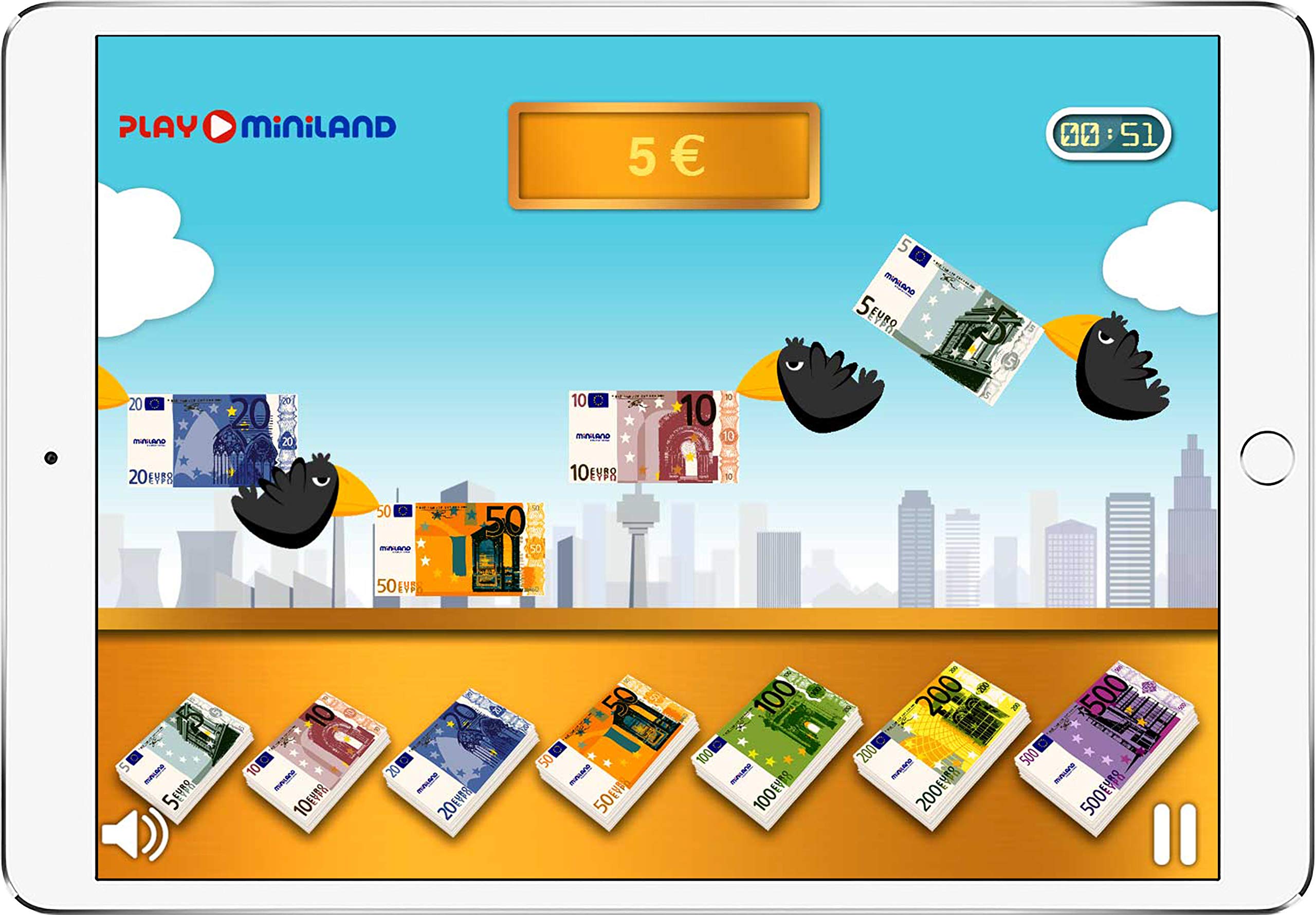 Miniland - Juego Didáctico Set Euro Cartera 28 Billetes y 80 Monedas, Color Real (154170)
