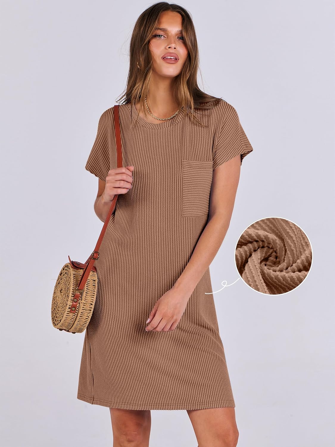 ANRABESS Womens Casual Summer Ribbed Knit Tunic Tshirt Mini Dresses 2026 Trendy Crewneck Short Sleeve Beach Loose Shift Dress - Image 4