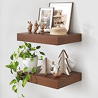 Vista 61 de Estantes flotantes de 12 pulgadas de profundidad, juego de 2 estantes flotantes marrones de 16 pulgadas, estantes rústicos de 16 pulgadas de ancho x