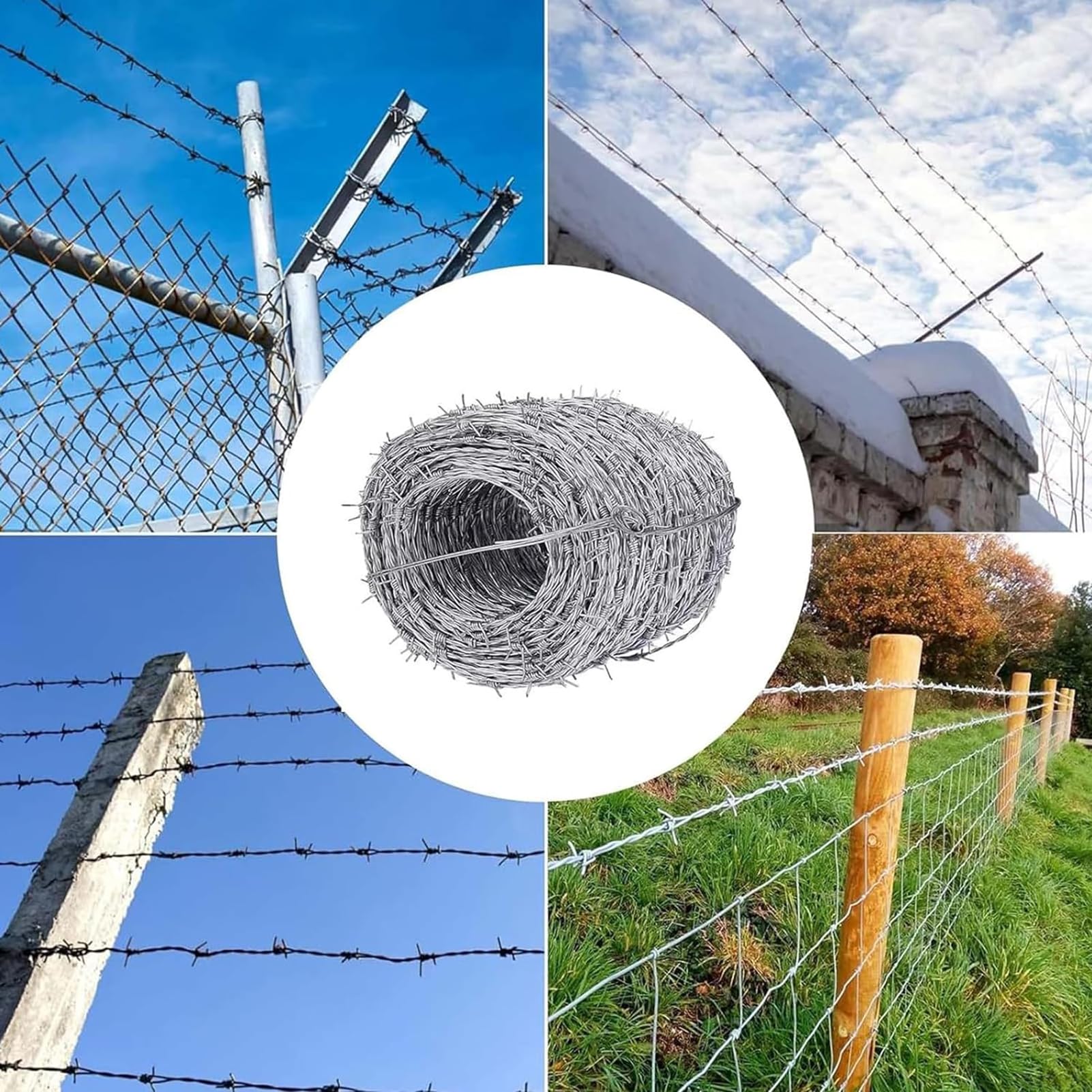 Rollo de Alambre de púas galvanizado - Alambre Resistente de 2,3 mm para cercas de Ganado, Ideal para Uso en Exteriores, proyectos de Manualidades, protección de Jardines y para ahuyentar an