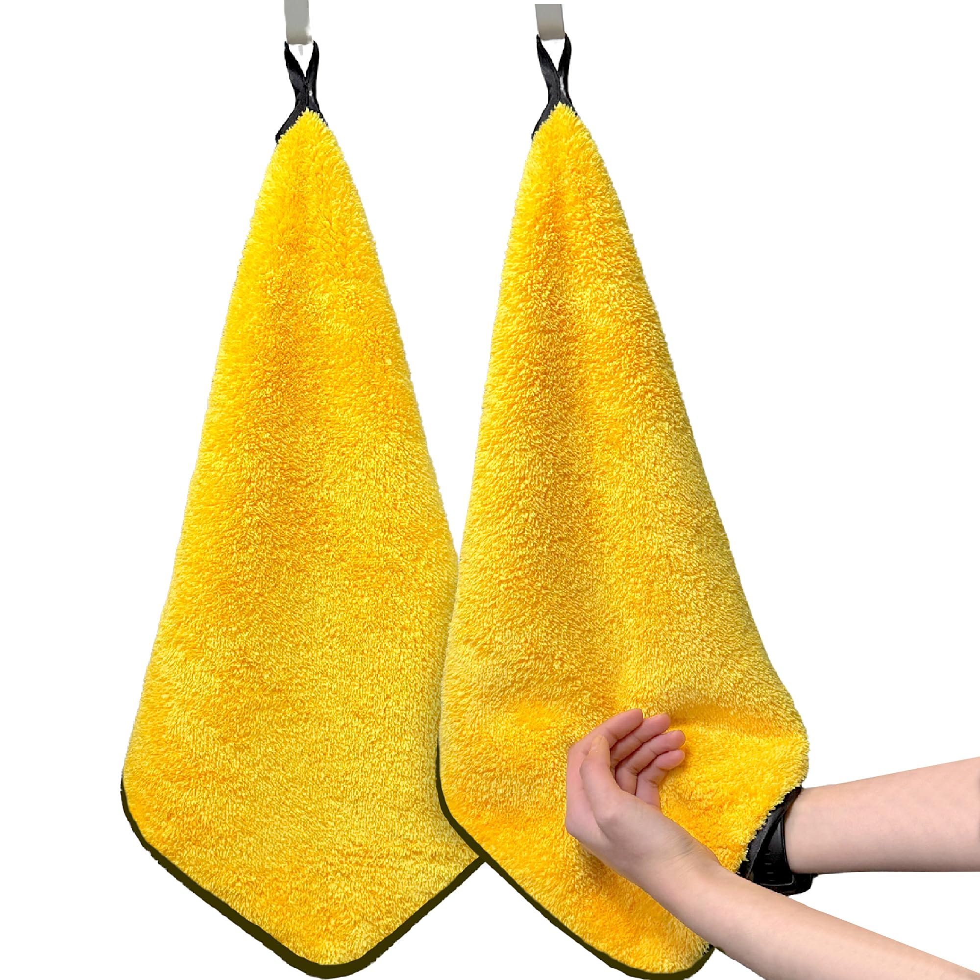 Towelogy® Microfibre Hand Towel with Hanging Loop - Small Hand Towels for Kitchen and Bathroom Use - Super Soft and Ultra Absorbent Small Guest Towels 40x40cm (Yellow)