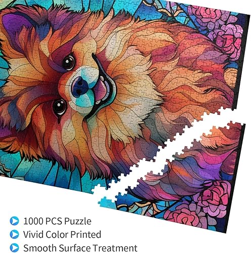 Miniatura 2 de Pomeranian Dogs Lovers - Rompecabezas de madera de 1000 piezas de pintura artística para niños y adultos, cumpleaños, día de la madre, día del