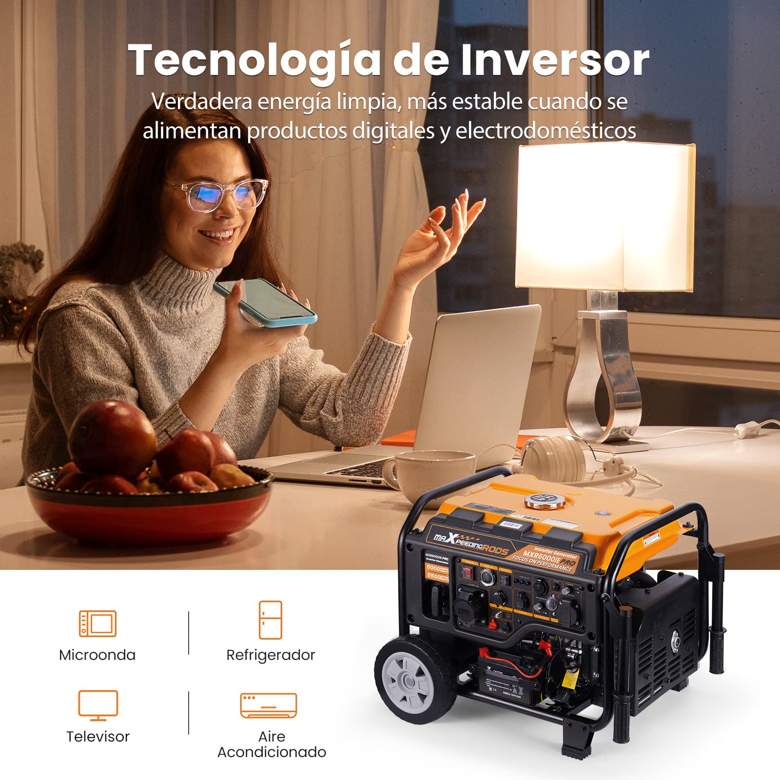 maXpeedingrods 5500W Inversor Generador con interfaz ATS Arranque Eléctrico | 4 Tiempos Estación de Energía con Paralelo, Generador de Gasolina con Salidas AC/DC/USB, 14.5L tanque con tiempo