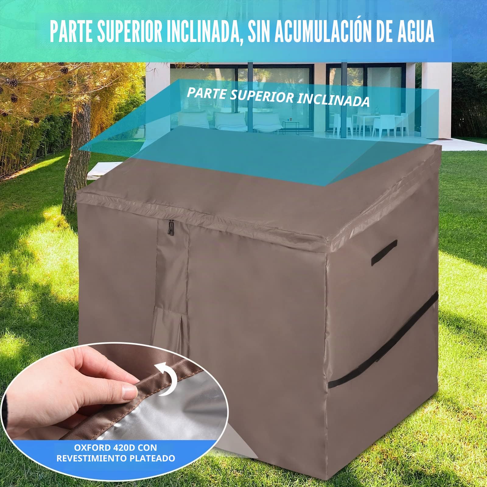 Funda para Cobertizo de Jardín, Cubierta de Baúl de Almacenamiento Exterior con Tapa de Apertura Rápida, Para la Serie Store It Out, Impermeable, 420D Oxford Marrón (147*86*125cm)