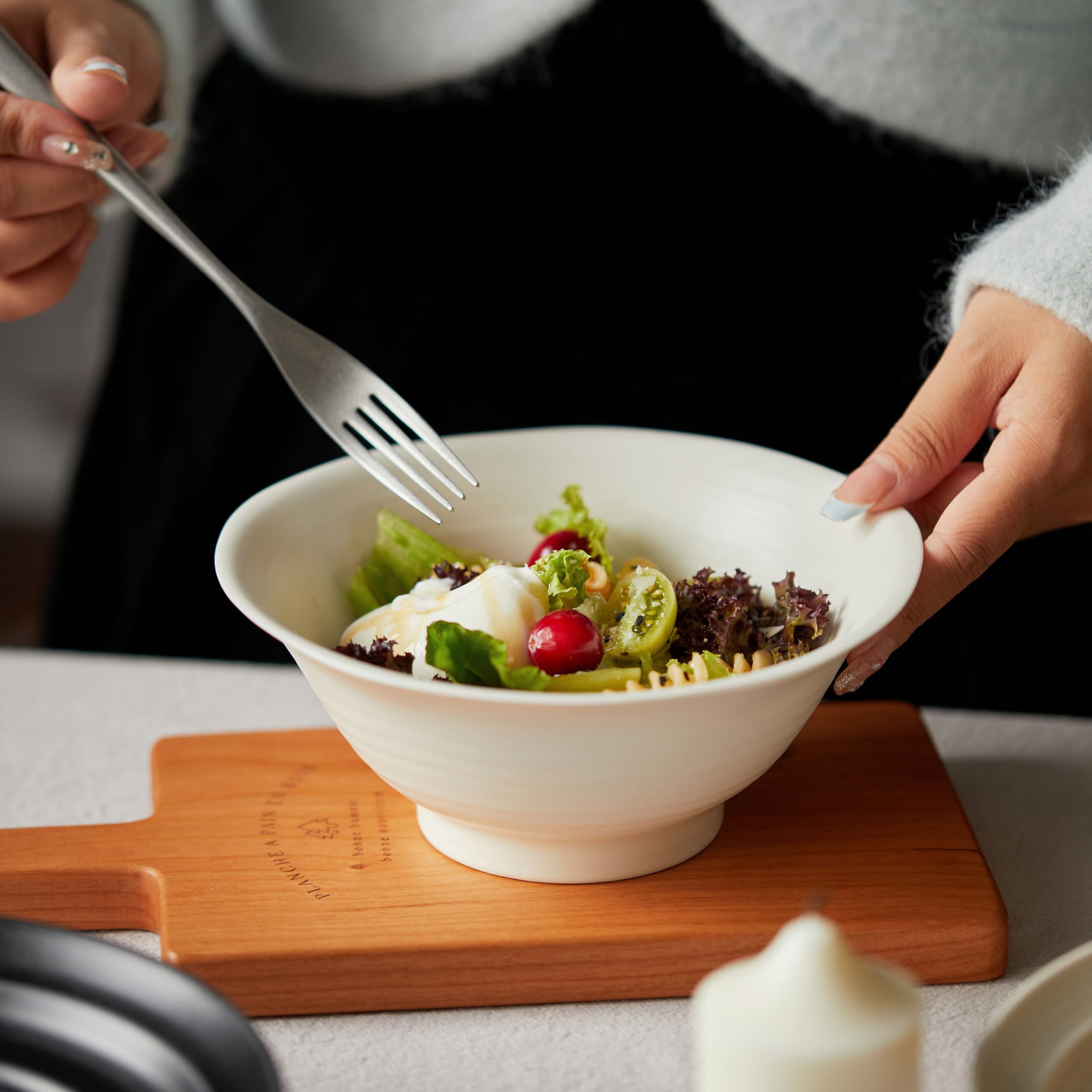 Jiwoo Ramen Lot de 4 assiettes creuses Ø 20 cm - Bol de qualité supérieure - Passe au micro-ondes - Bol à soupe japonais pour ramen, soupe, salade, spaghettis