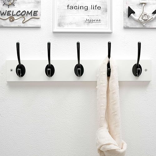 Miniatura 7 de Dseap Perchero montado en la pared 16" agujero a agujero, percha con 5 ganchos de metal para colgar abrigos, toallas, sombreros, ropa, blanco y negro