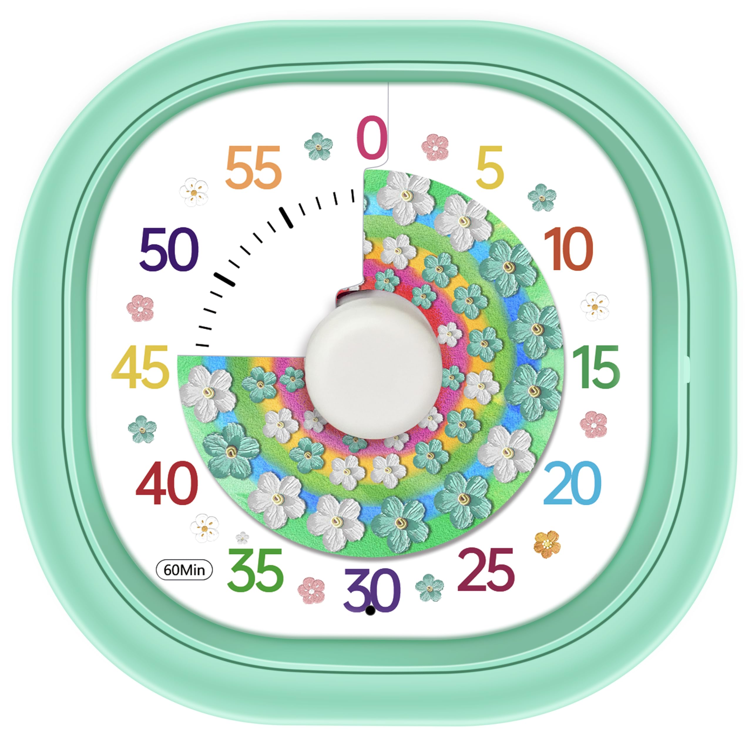 Visual Timer for Classroom & Home, 60 Minute Battery Operated Silent Countdown Clock Timers with Colorful Flower Dial 2 Alert Modes (LED or Ring) Timers for Kids Adults Teacher Cooking, Green