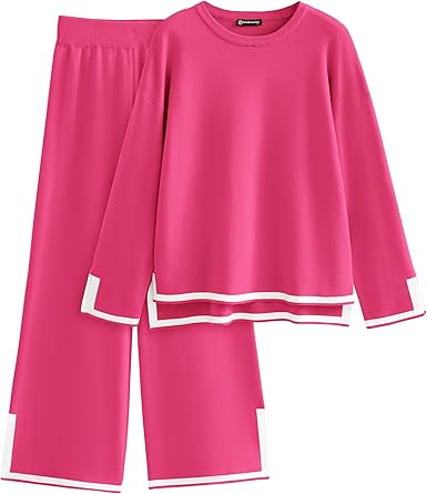 PRETTYGARDEN Women's 2 Piece Fall Knit Sweater Set Long Sleeve Tops Wide Leg Pants Sweatsuit Tracksuit Outfit Winter Clothing