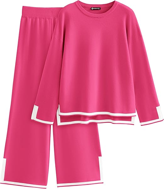 PRETTYGARDEN Women's 2 Piece Fall Knit Sweater Set Long Sleeve Tops Wide Leg Pants Sweatsuit Tracksuit Outfit Winter Clothing