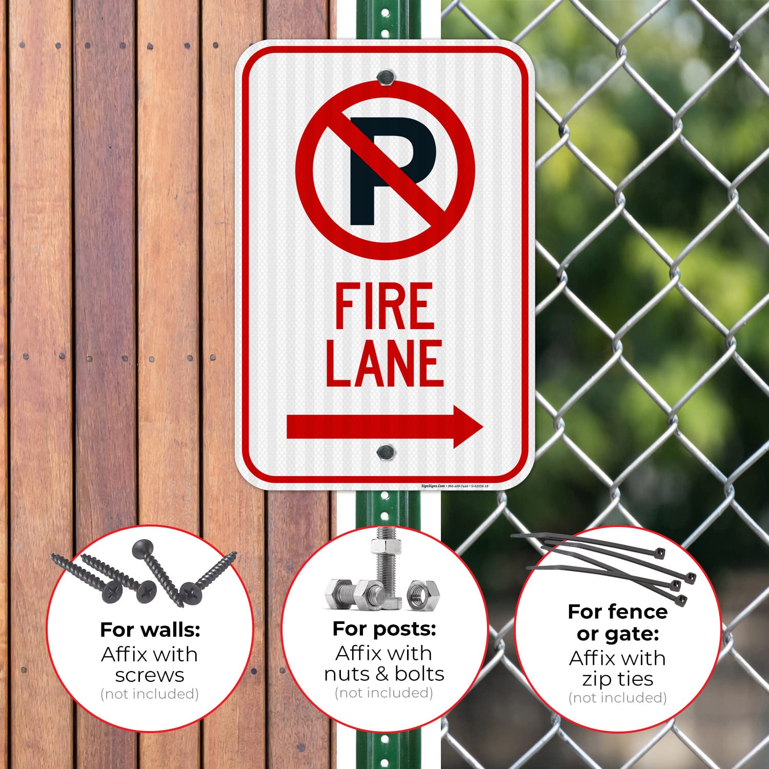 No Parking Symbol Fire Lane with Right Arrow Sign, 12x18 Inches, 3M EGP Reflective .063 Aluminum, Fade Resistant, Made in USA