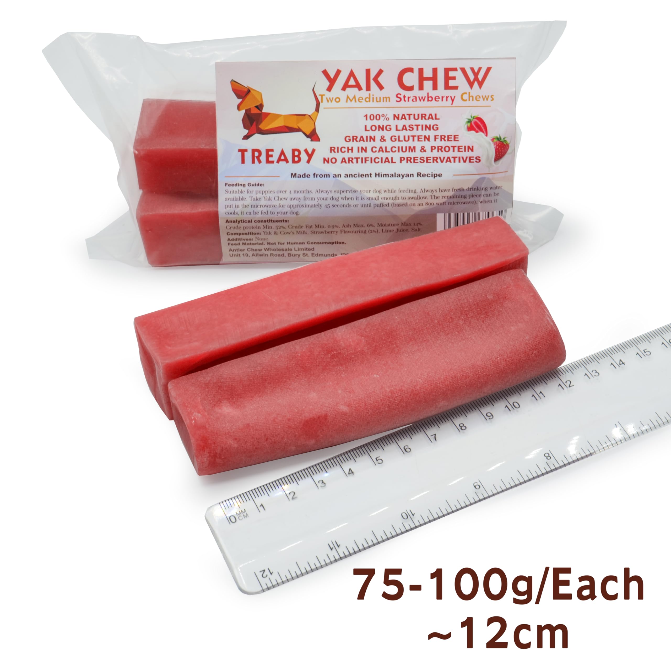 Treaby Strawberry Himalayan Yak Milk Chews, Medium Dental Sticks (2 in Pack - Image 3