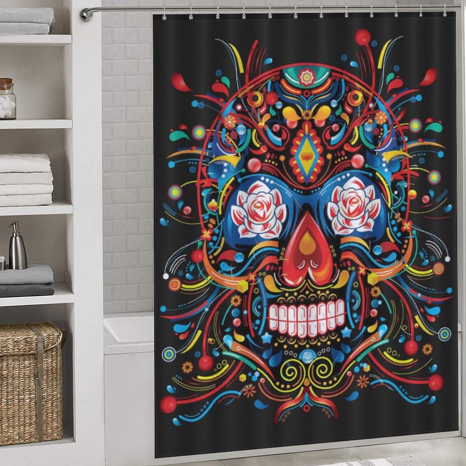 Rideau de douche crâne en tissu polyester 168x183 cm