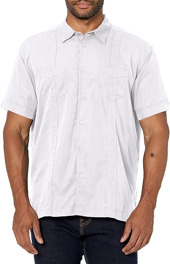 Cubavera Mens Two-Pocket Double Pintuck Short Sleeve Button-Down Shirt