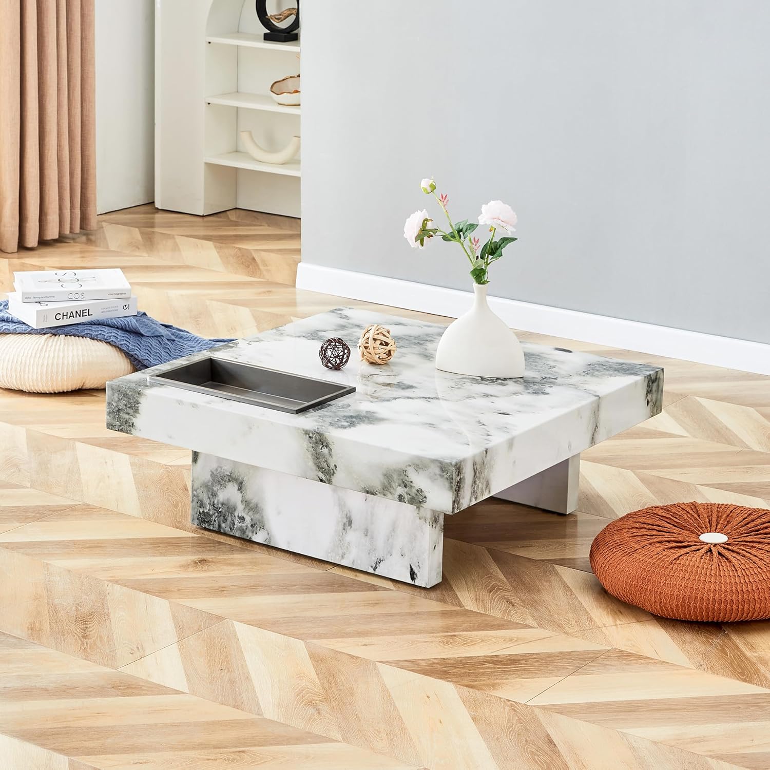 Amazon.com: Btikita Faux Marble Coffee Table Modern Rectangular Coffee Table Center Table with ...