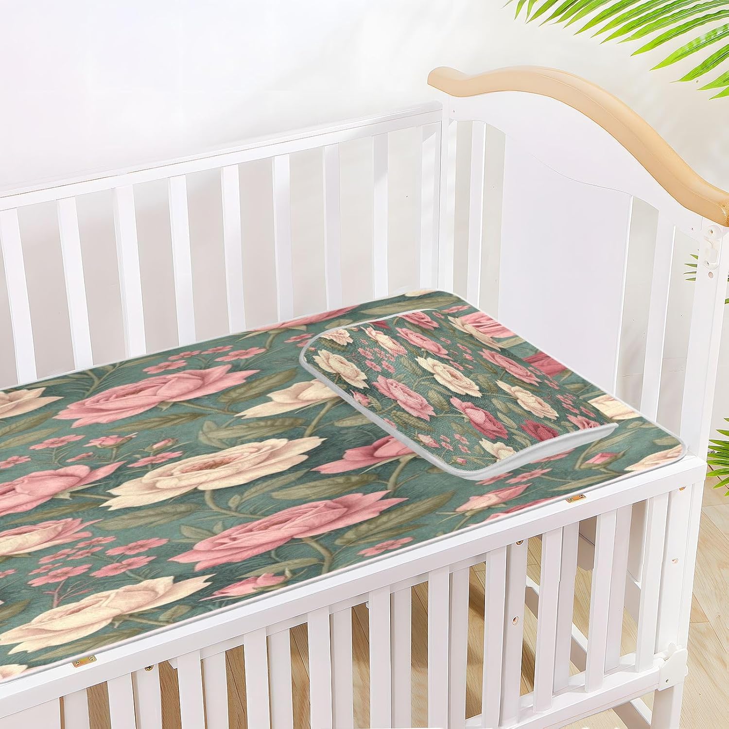 Cooling Baby Mattress pad Cover 28" x 52" Reusable Bohemian Roses Vintage Flowers Pads for Bed Washable for Kids, Adult