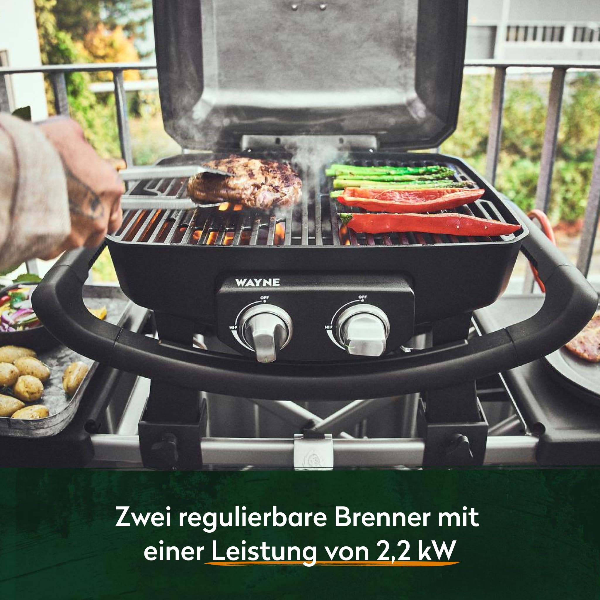 BURNHARD WAYNE 2-Brenner Gasgrill 4,4 kW mit Gusseisen Grillrost Ansicht 5