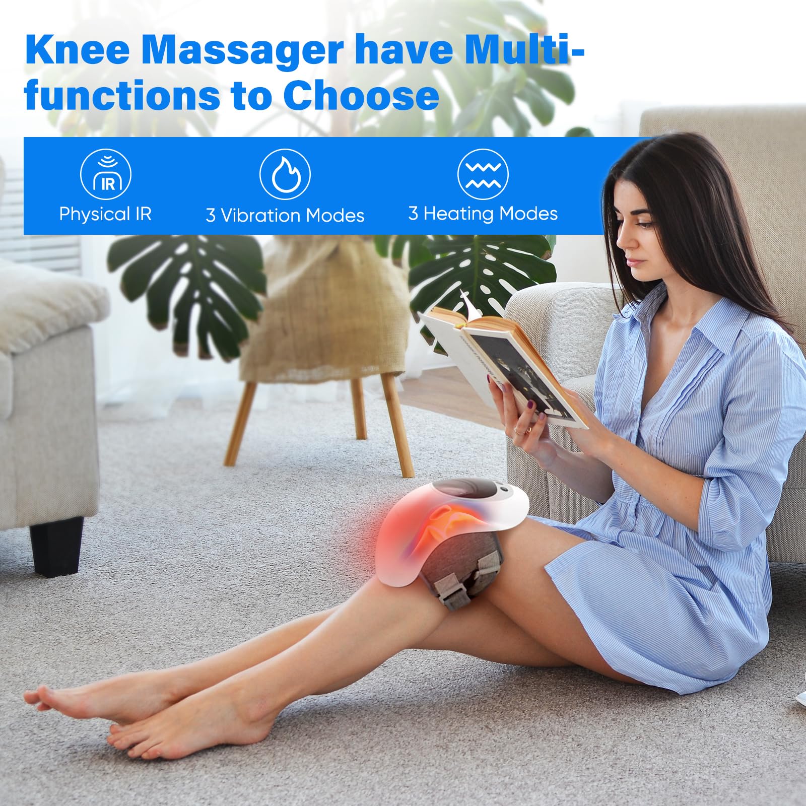 Masajeador de rodilla inalámbrico con pantalla multifunción,masajeador de rodilla infrarrojo con funciones de temperatura y vibración regulables para aliviar el dolor en las articulaciones de rodilla