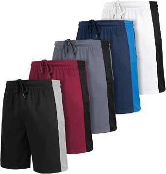 [5 Pack] Mens Dry-Fit Active Athletic Shorts Basketball Running Workout Training Gym