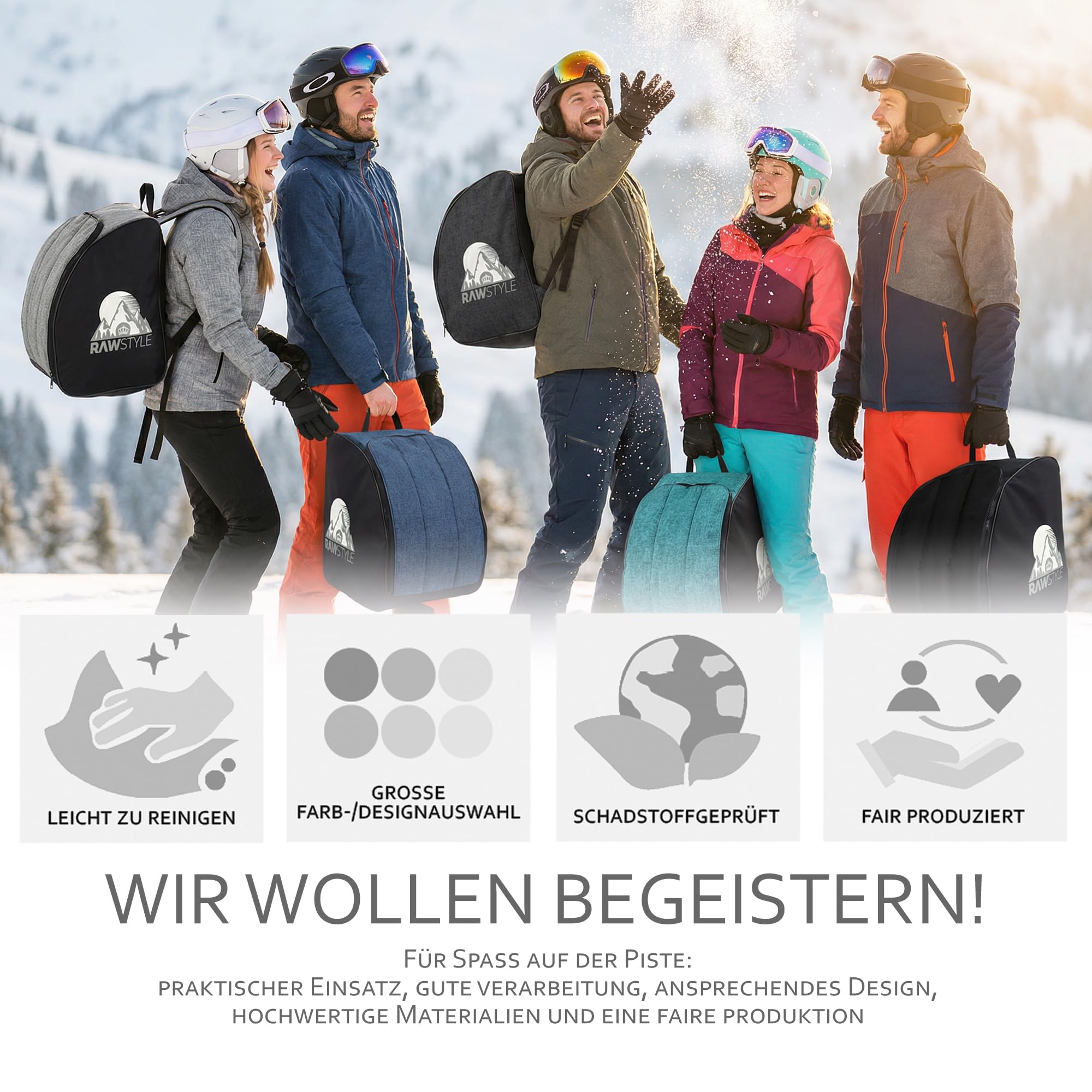 BambiniWelt by Rafael K. Skischuhtasche 40x42x30cm - wasserdichter Skischuh-Rucksack mit Reißverschluss, Tragegriff & Schultergurte - Skischuhaufbewahrung für Skischuhe, Helm & Handschuhe
