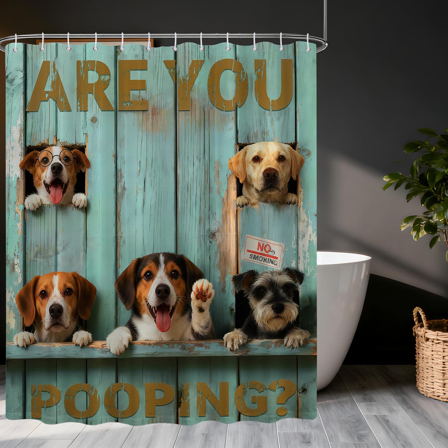 Funny Dog Shower Curtain Cute Dog Cool Teen Shower Curtains for Farmhouse Bathroom Decor Sets, Waterproof Cloth Fabric with Hooks, 108x72 Inch