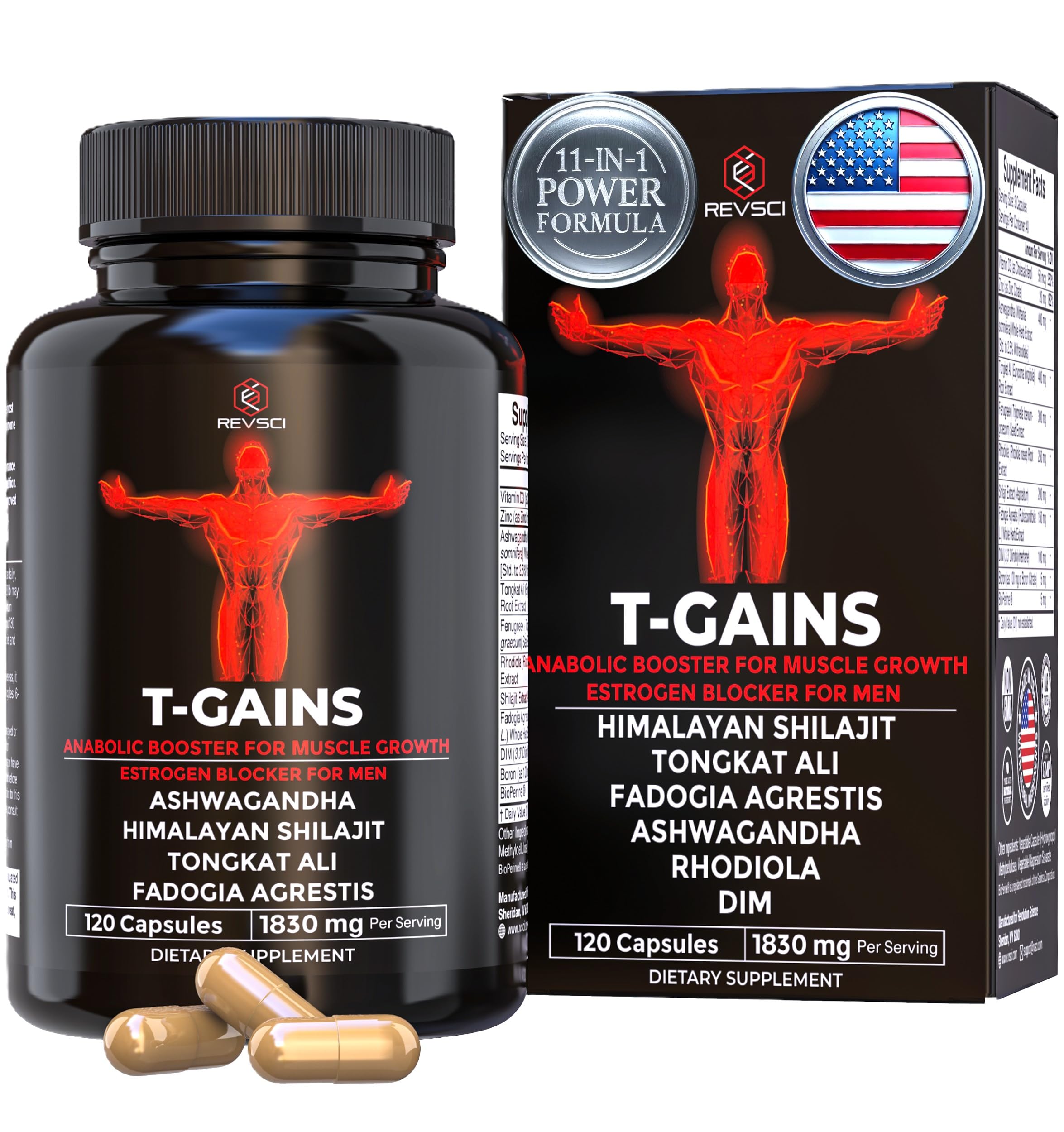 Anabolic Booster & Muscle Builder, T-GAINS Testosterone Supplement for Men, TRT Test Booster & Estrogen Blocker, HGH Supplements for Men - Tongkat Ali Fadogia Agrestis for Muscle Growth, 120 Caps