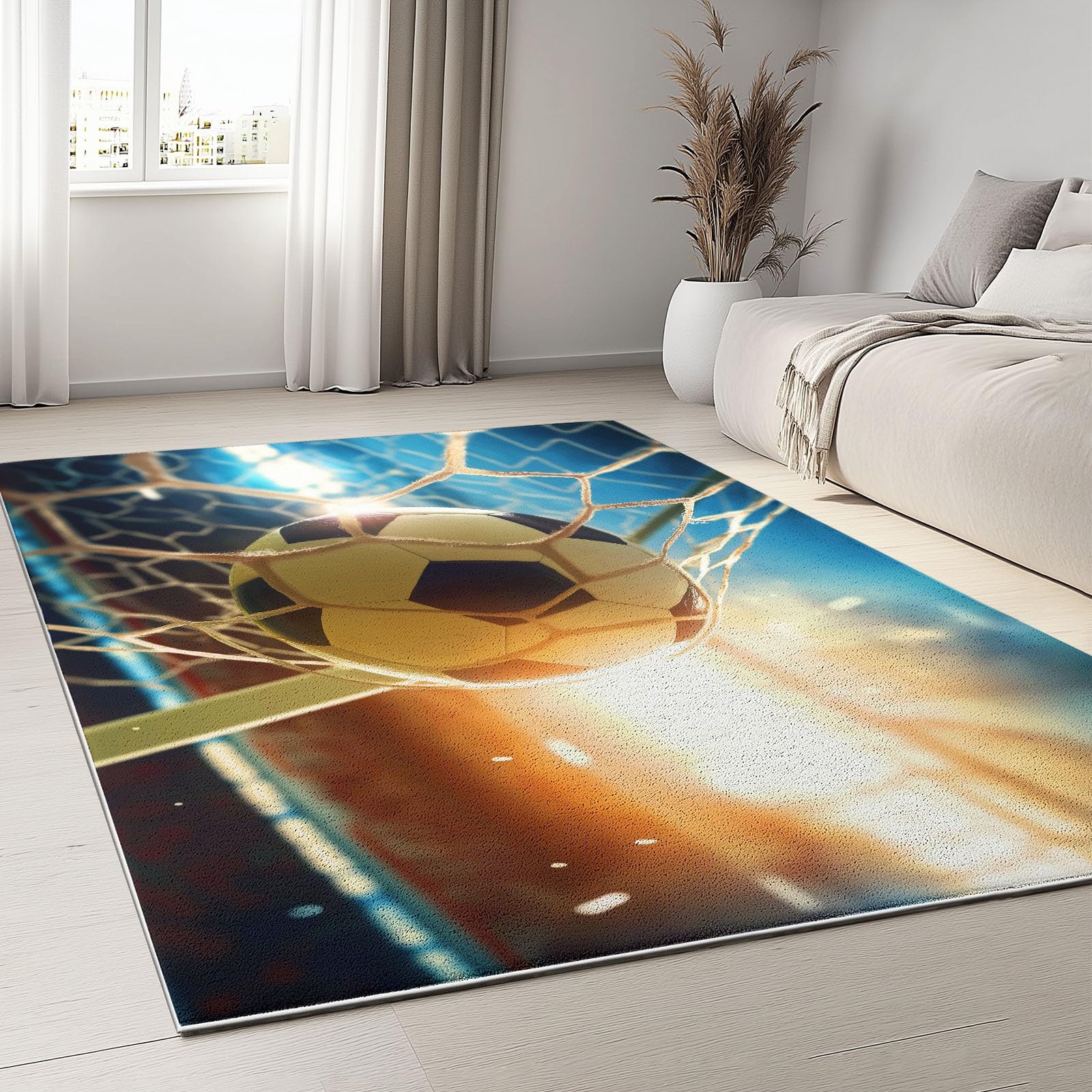 Alfombra de fútbol decorativa para salón y zonas de juego infantiles de 150x210cm