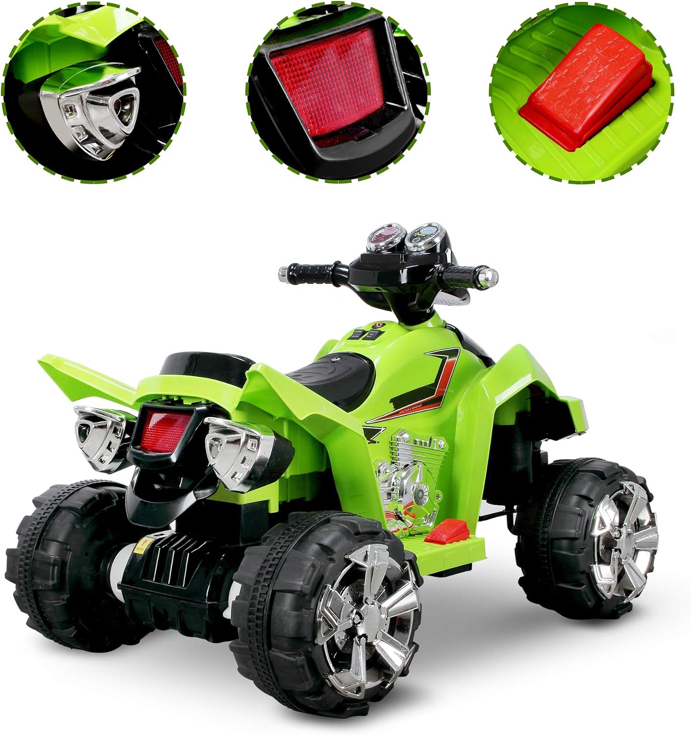 Kidzone 12V Kids Battery Powered Electric 4-Wheeler Quad Toddler Motorcycle Ride-On ATV with 2 Speeds, LED Lights, Sound, Music, Treaded Tires, ASTM F963 Certified - Green