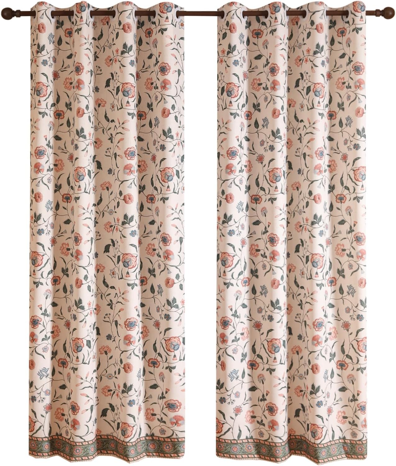 ISAENNE French Linen Semi Blackout Curtains with Grommets,Pink Floral Western Decor Curtain for Kitchen Bedroom Living Room Dining Room Window,2 Panels 53 Inches Wide by 94 Inches Long -Daffy