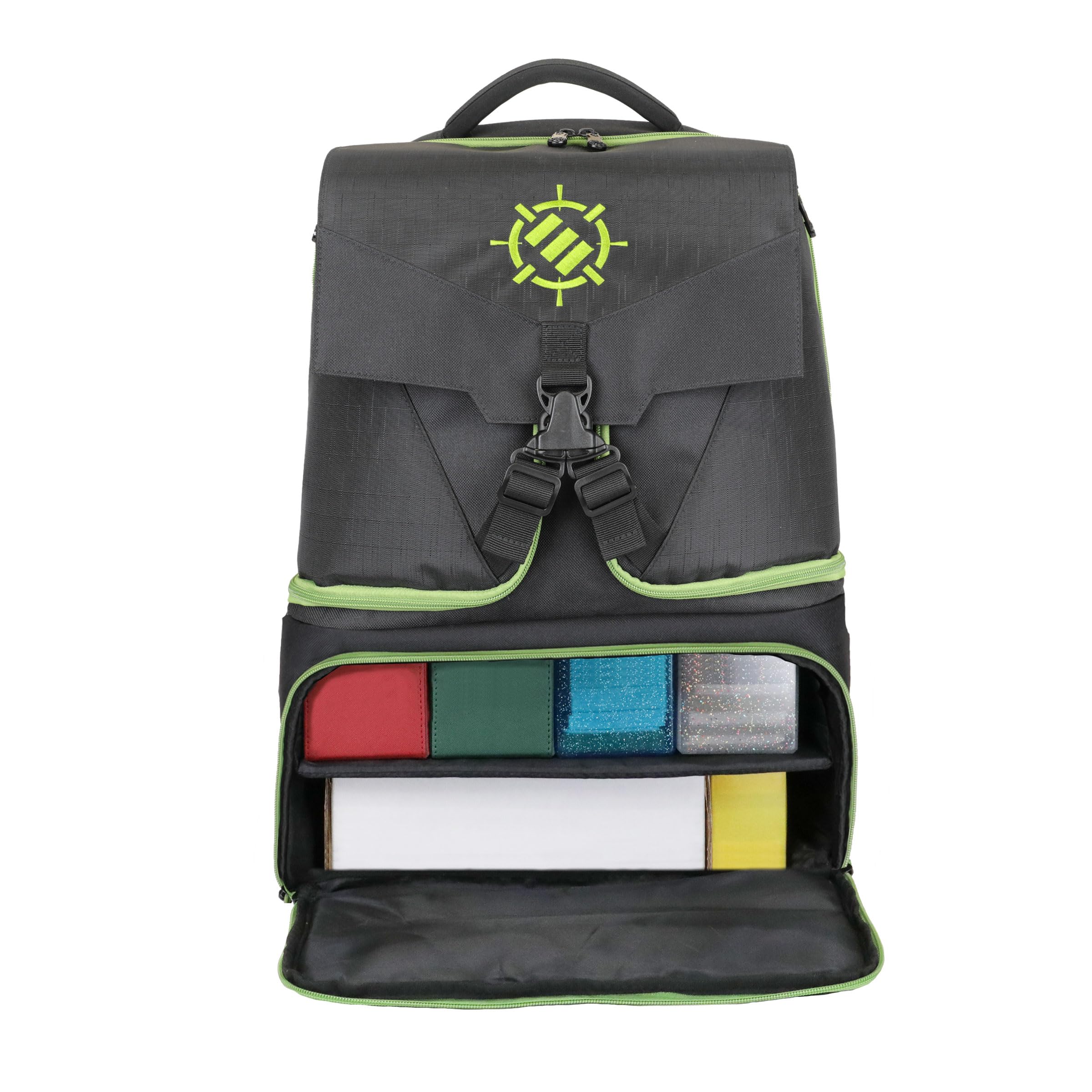 ENHANCE Card Backpack Compatible with Magic the Gathering Deck Boxes, MTG Deck Boxes, Lorcana & more - TCG Backpack with Shoulder Straps, Slots for