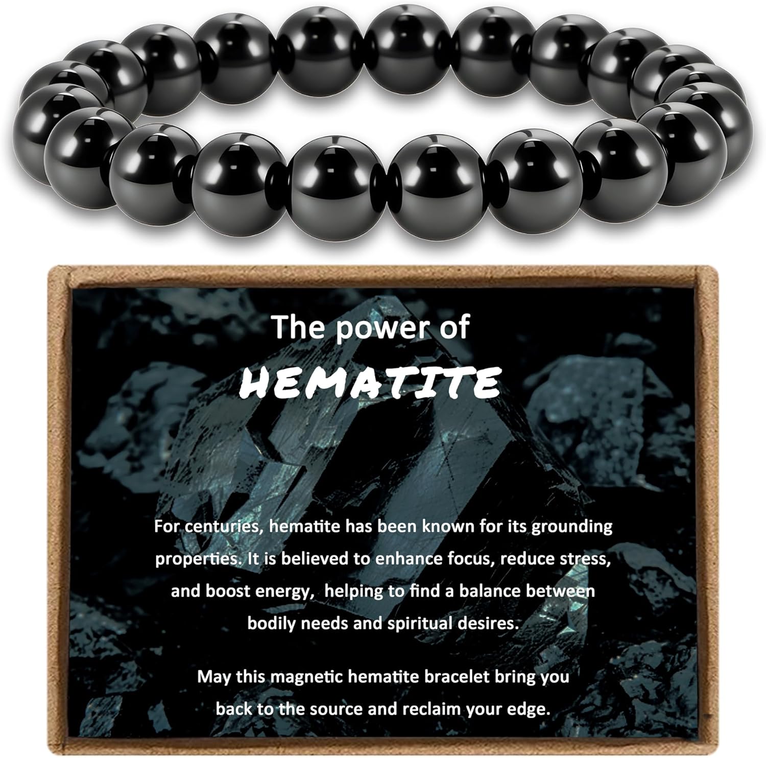 PEALICIOUS Hematite Bracelet for Men, 10MM Magnetic Bracelet with Natural Hematite Beads as Mens Anniversary Jewelry Gifts, Black Magnet Jewelry with Energy Stone for Balance Power Inspirational Gift