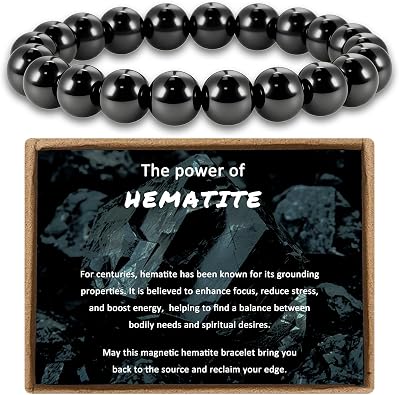 PEALICIOUS Hematite Bracelet for Men Energy Stone as Inspirational Gift | 10MM Magnetic Bracelet, Rakhi for Brother and Bhabhi, Elderly Dad, Balance, Power, Natural Energy, Grounding, Focus, Reclaim