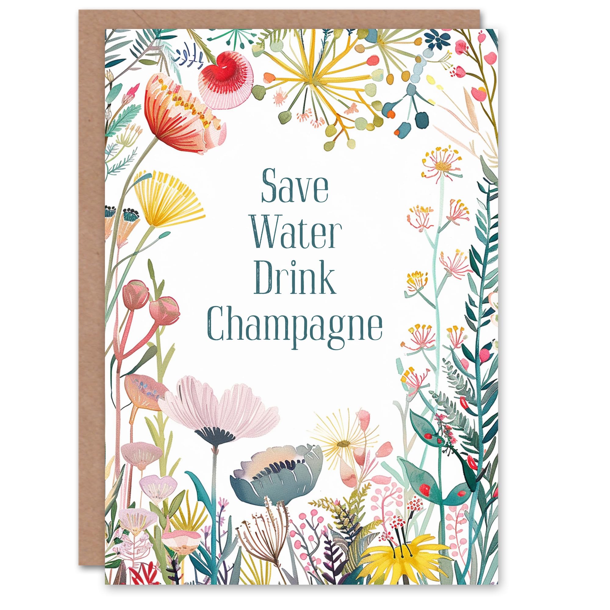Artery8 Women's Birthday Greeting Card - Funny Flowers Save Water Drink Champagne Design