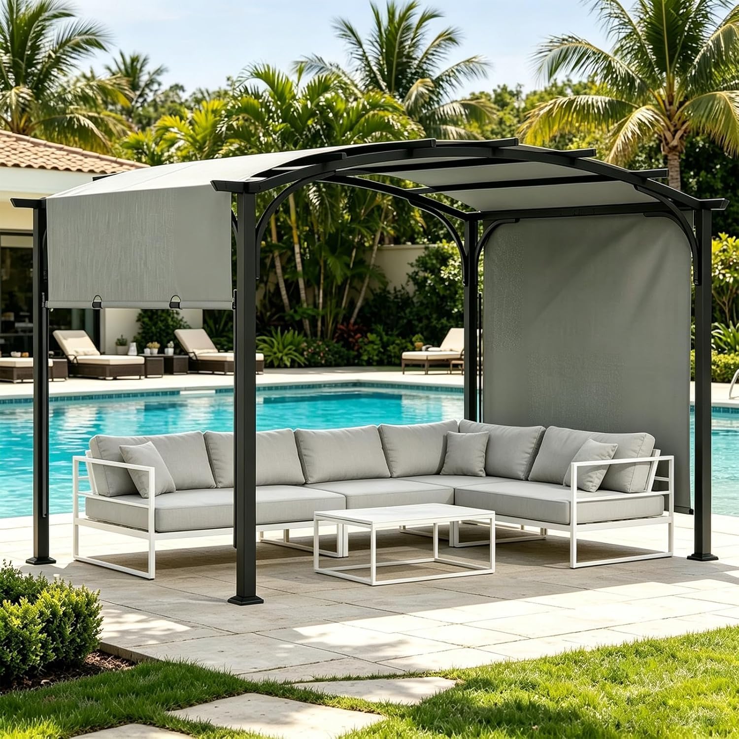 GOPLUS 3 x 2,5 M Pergola Jardin Extérieur en Métal avec Toit Coulissant