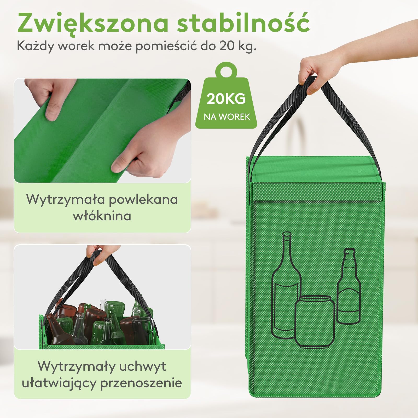 Lifewit System segregacji śmieci z pokrywką, pojemnik na odpady i butelki na kaucję, 3 przegródki na papier, szkło i plastik, recykling, 3 x 45 l, łatwe opróżnianie