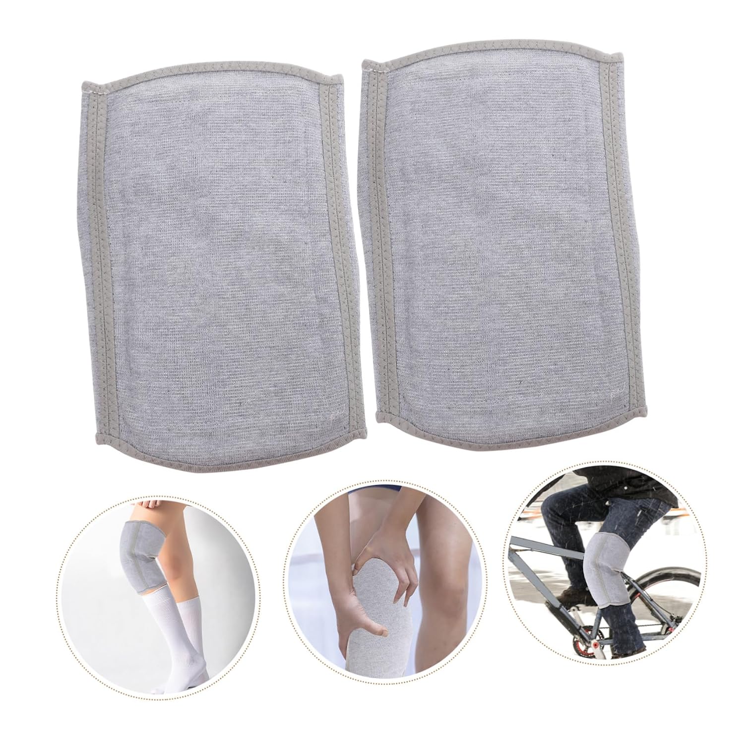 2pcs Xl Warm Knee Support Sleeves Thicken Elastic Weave Wool Kneecap Protector for Sports Cycling Outdoor Activities Gray Color Ergonomic Design for Men Women