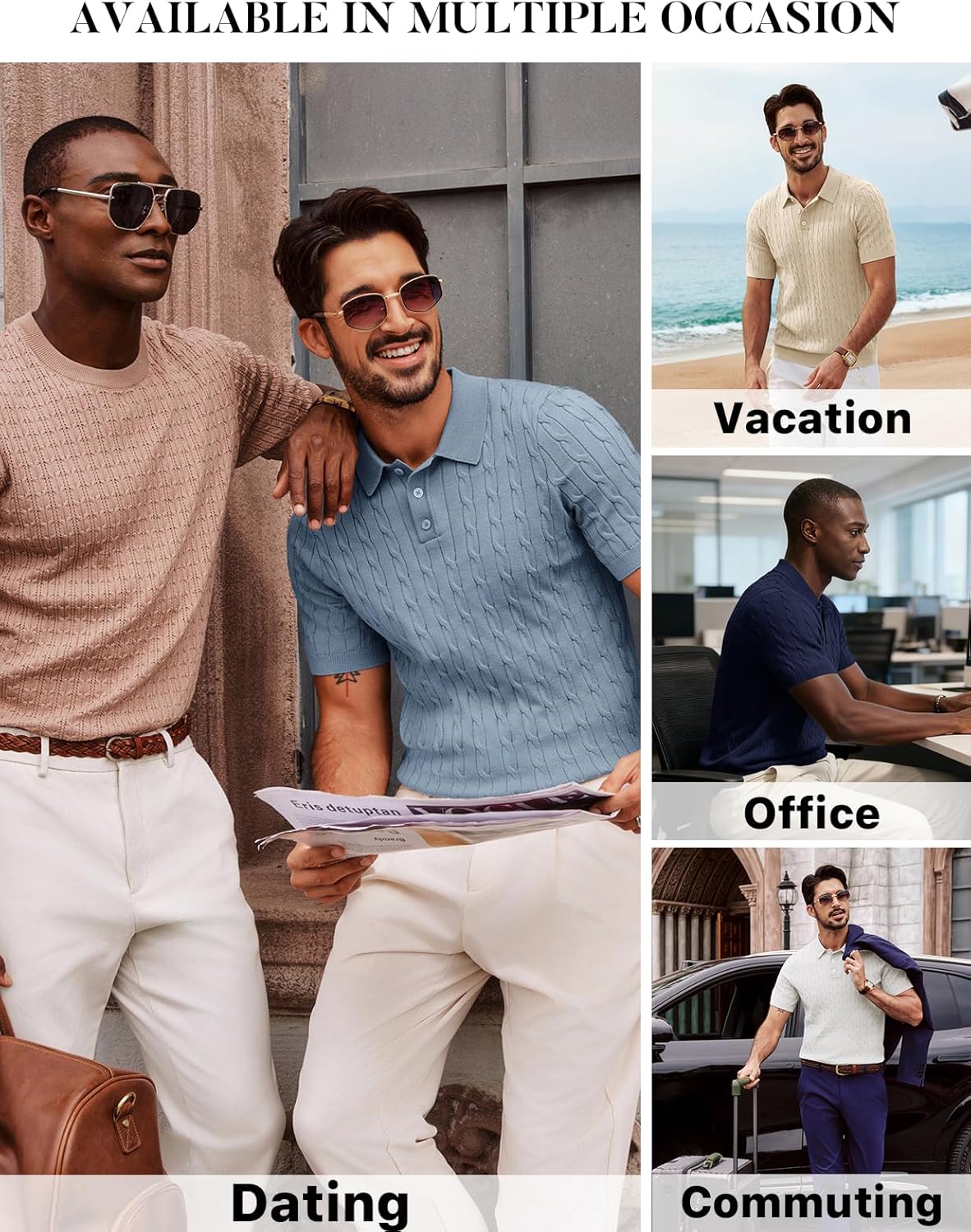 PJ PAUL JONES Men's Polo Shirts Short Sleeve Textured Cable Knit Shirts Casual Stretchy Golf Polo Stylish Old Money Tops - Image 5